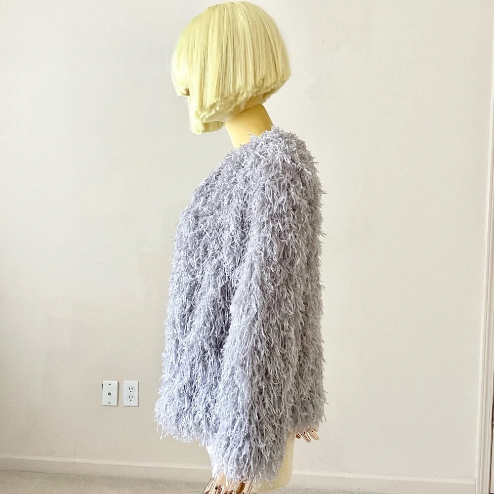 Zara Basic Grey/ Silver Feather Shimmery Open Sweater SZ S - Picture 3 of 6
